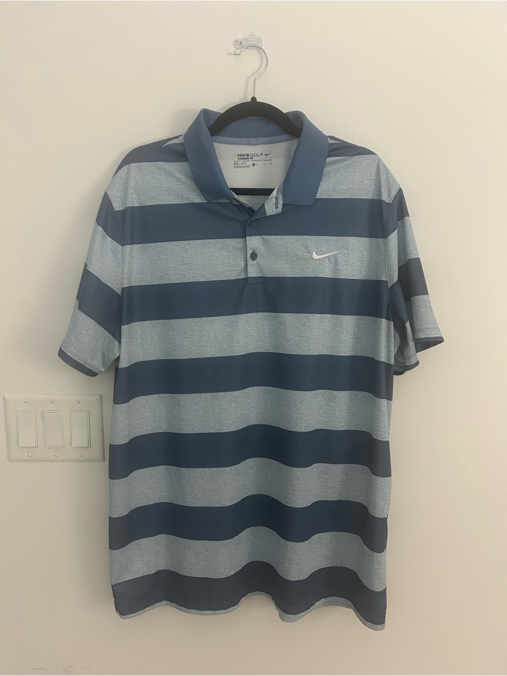 Nike Golf Dri-FIT Polo Shirt Mens XL Blue Gray Striped Short Sleeve Performance